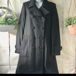 DKNY Black Trench Pea Coat Jacket Full Length